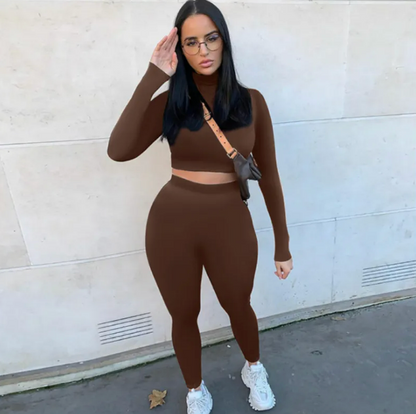 Women's Two-Piece Solid Autumn Overalls Set – Casual Chic Matching Outfit for Fall & Everyday Wear