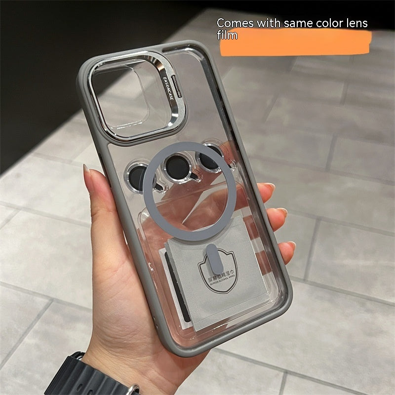Invisible Magnetic Kickstand iPhone 16 Case with Lens Film – Full-Coverage PC Cover