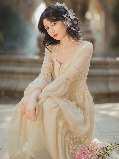 Fille Française Femme Chic Robe Romantique Nœud Bandage Mousseline