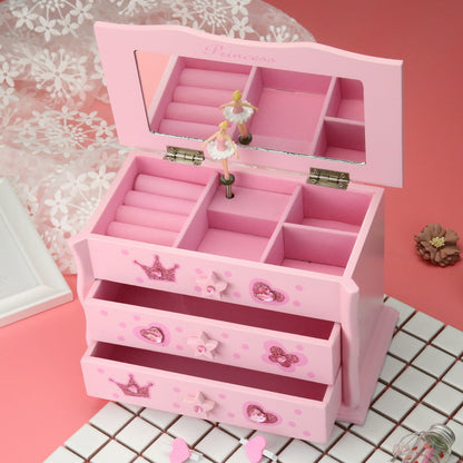Boîte de rangement à bijoux en bois pour enfants Cadeau de vacances