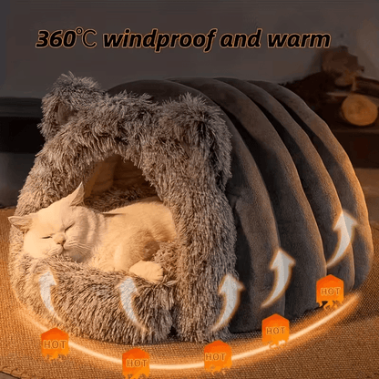 Cueva para gatos de forro polar cálido para invierno, a prueba de viento, confort térmico de 360° para gatos y perros pequeños
