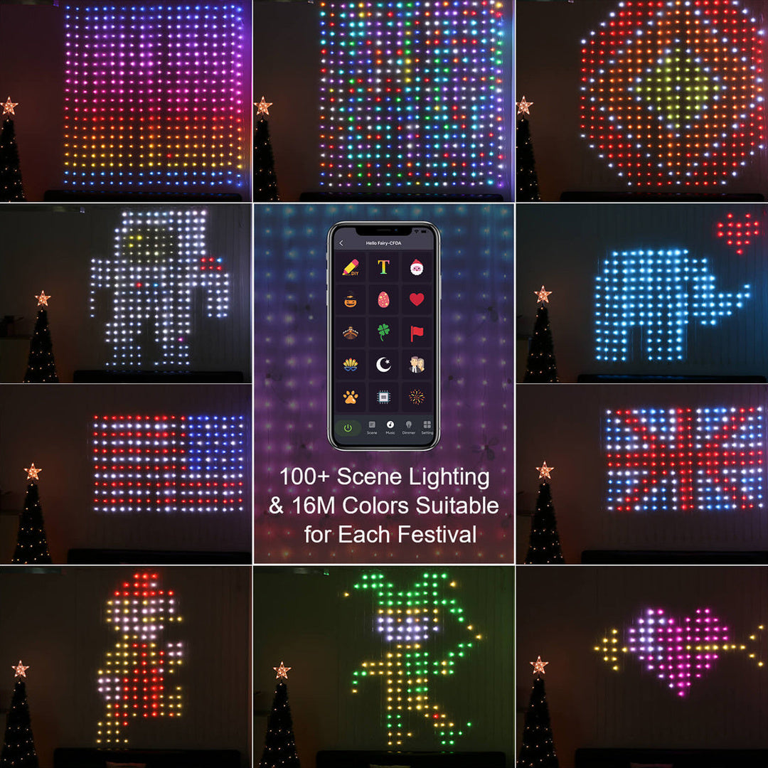 Rideau intelligent Lumière RGB Couleur fantôme Contrôle des points Fil en cuir Lumière Bluetooth Programmation DIY Sous-titre lumineux