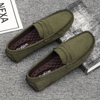Hand-stitched Men's Beanie Shoes Velvet Leather Handmade