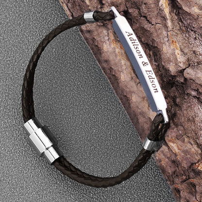 Bracelet en cuir pour homme avec lettres européennes et américaines, boucle magnétique en acier inoxydable