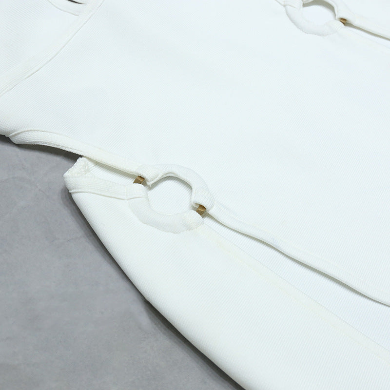 Vestido de Noche Blanco con Espalda en V Profunda para Mujer de Verano