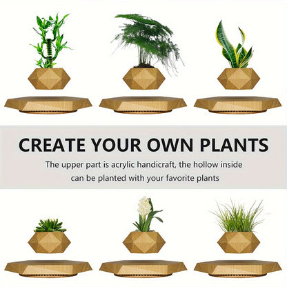 Magnetic Levitating Plant Pot – Rotating Floating Geometric Bonsai Planter Indoor
