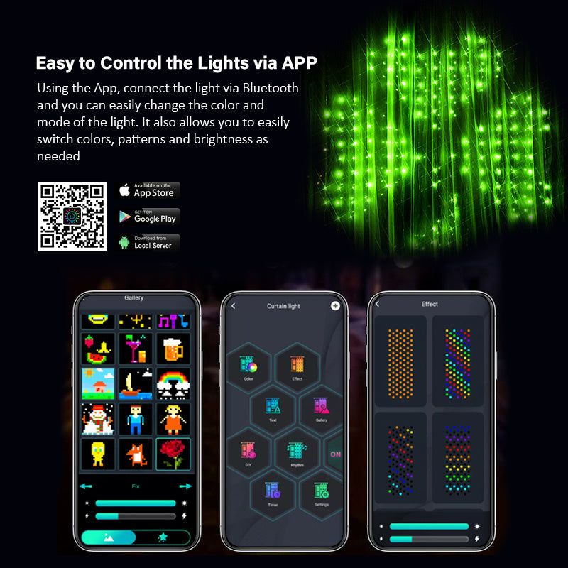 Rideau intelligent Lumière RGB Couleur fantôme Contrôle des points Fil en cuir Lumière Bluetooth Programmation DIY Sous-titre lumineux
