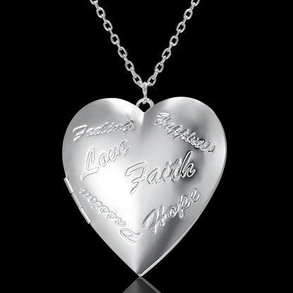 New Silver Carved Design Love Necklace Personalized Heart-shaped Photo Frame Necklace For Women Jewelry For Valentine's Day