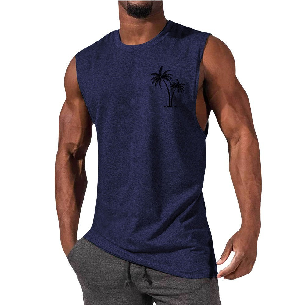 Coconut Tree Embroidery Men’s Muscle Tank – Beach Fitness Vest | S–L