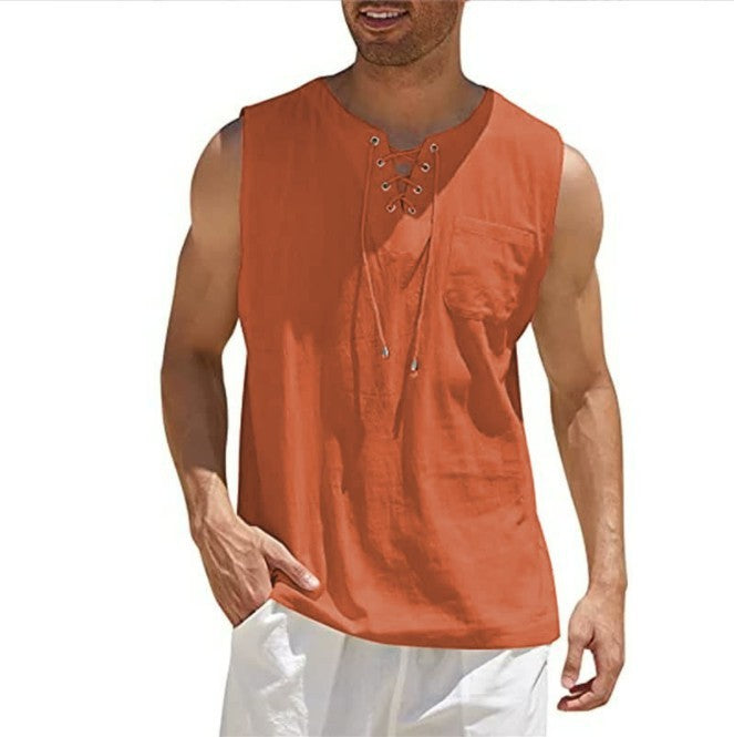 Men’s Summer Tank Vest – Shirt Collar Tie Short Sleeve T-Shirt | Multiple Colors