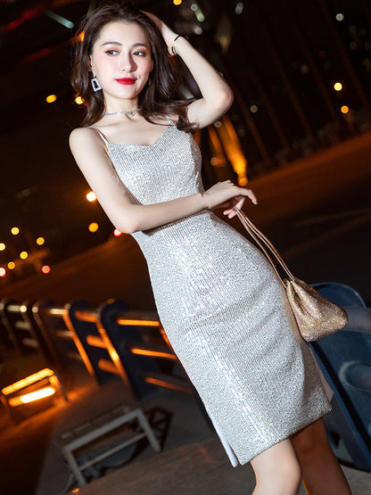 Robe de soirée sexy courte à bretelles pour femmes Robe de banquet KTV Bar