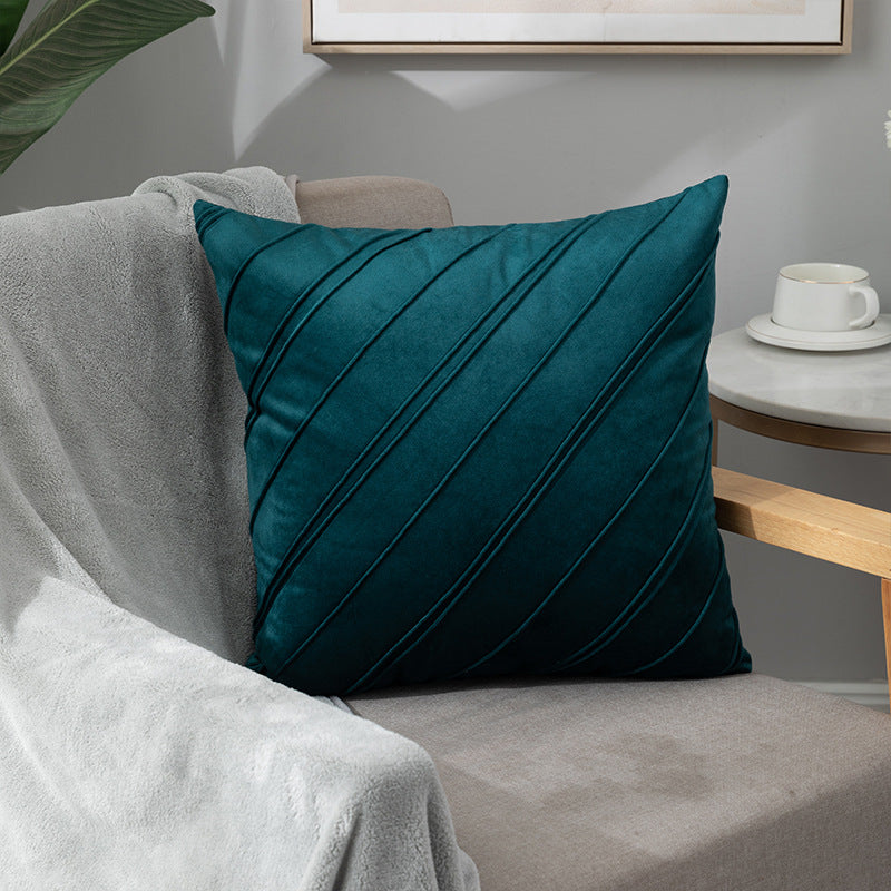 Taie d'oreiller en velours de couleur unie à carreaux, pour canapé, chevet, coussin en peluche courte
