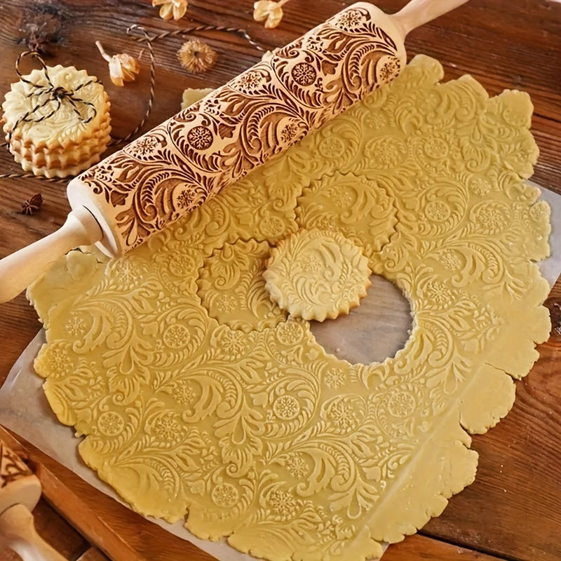 Premium Patterned Wooden Rolling Pin Embossed Dough & Baking Tool for All Designs