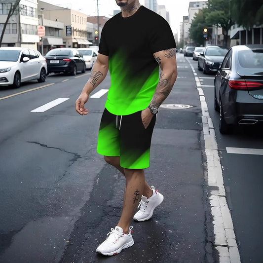 Tendencia de moda de verano Traje de pantalones cortos de manga corta para hombre con estampado digital 3D