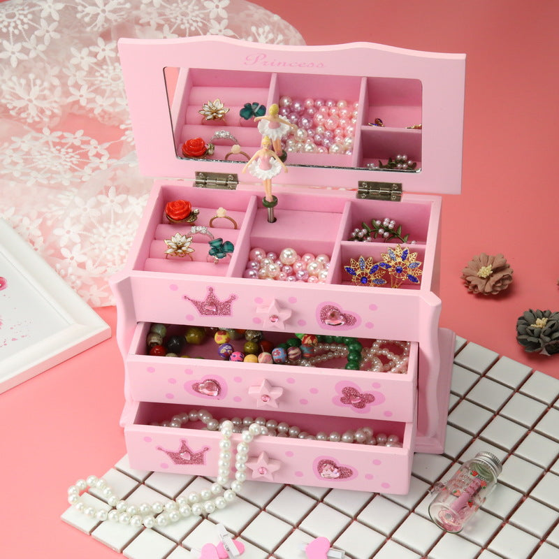 Boîte de rangement à bijoux en bois pour enfants Cadeau de vacances