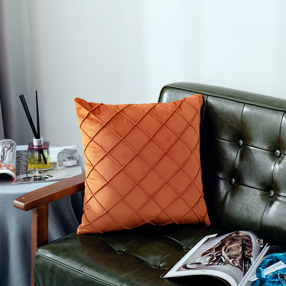 Taie d'oreiller en velours de couleur unie à carreaux, pour canapé, chevet, coussin en peluche courte