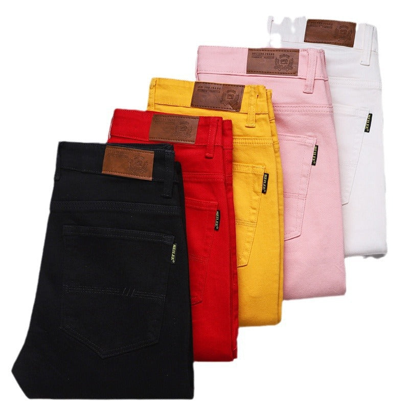 Jean décontracté taille mi-haute stretch slim tout-assorti