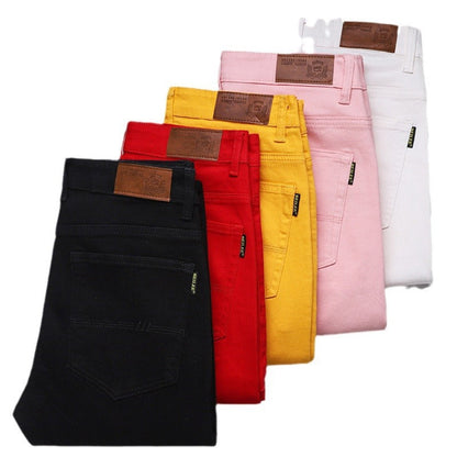 Jean décontracté taille mi-haute stretch slim tout-assorti