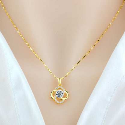 Collar de Plata de Ley 925 Bañado en Oro Rosa de 18k Collar de Trébol para Mujer Cadena de Clavícula para Regalo de Cumpleaños o San Valentín de Novia