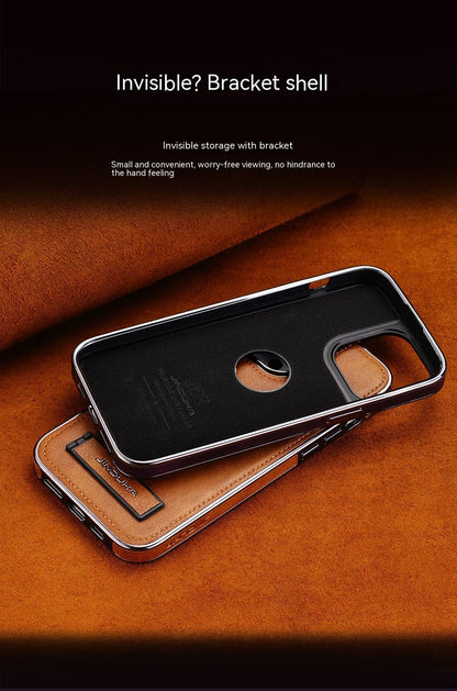 All-Inclusive Faux Leather Kickstand iPhone Case – Drop-Resistant Bracket Shell | iPhone 11–14