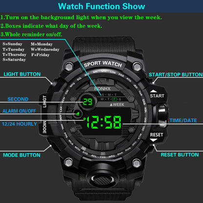 Men's Waterproof Sports Watch – Multifunctional Luminous Electronic