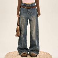 Thin Gradient Vintage Jeans Women Loose Wide-leg Straight Pants