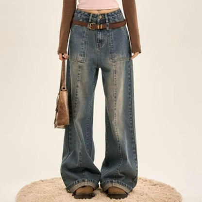 Thin Gradient Vintage Jeans Women Loose Wide-leg Straight Pants