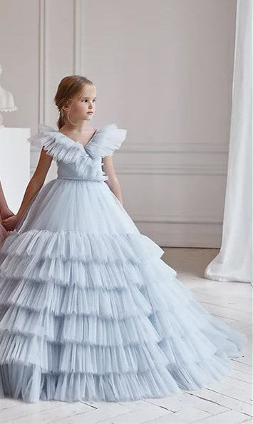 Fée Jupe Fille Poudre Robe Bleue Jupe Robe De Spectacle Petite Traîne