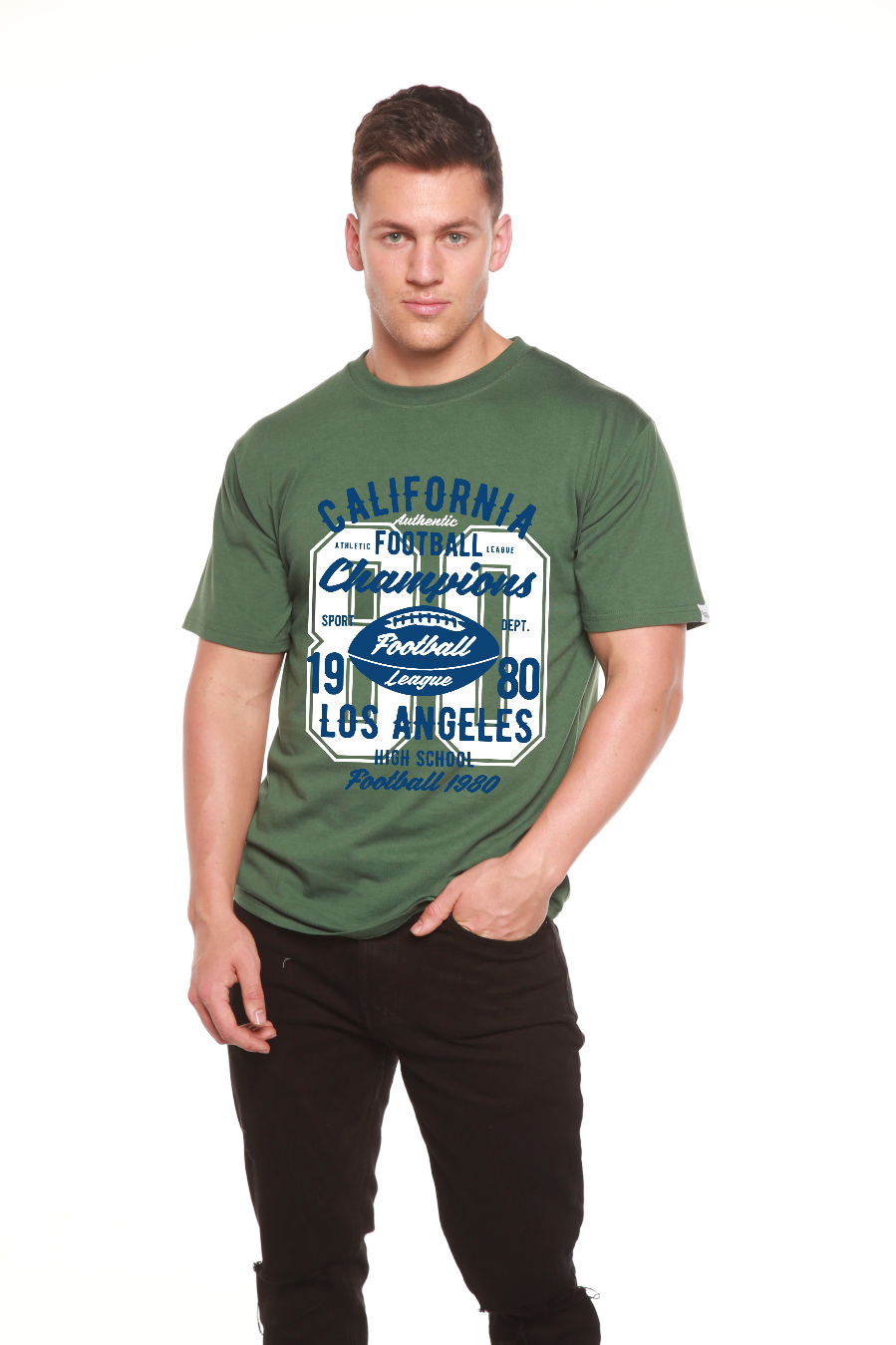T-shirt à manches courtes avec motif en bambou-viscose/coton biologique California Football pour homme