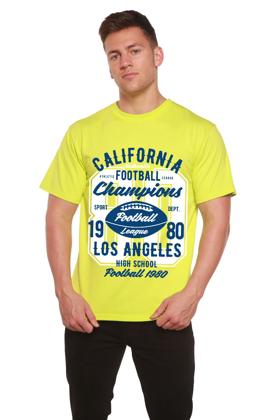 T-shirt à manches courtes avec motif en bambou-viscose/coton biologique California Football pour homme
