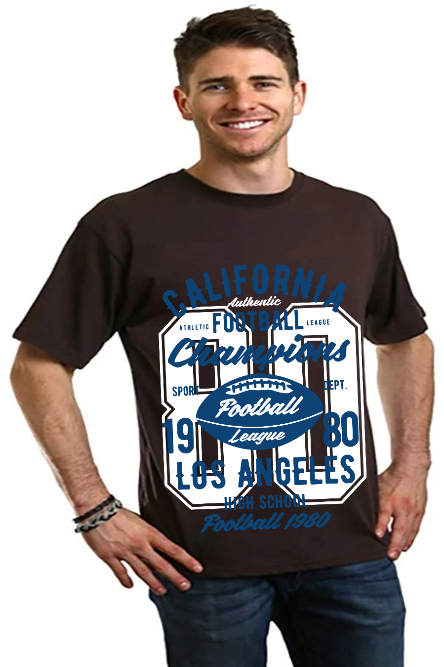 T-shirt à manches courtes avec motif en bambou-viscose/coton biologique California Football pour homme
