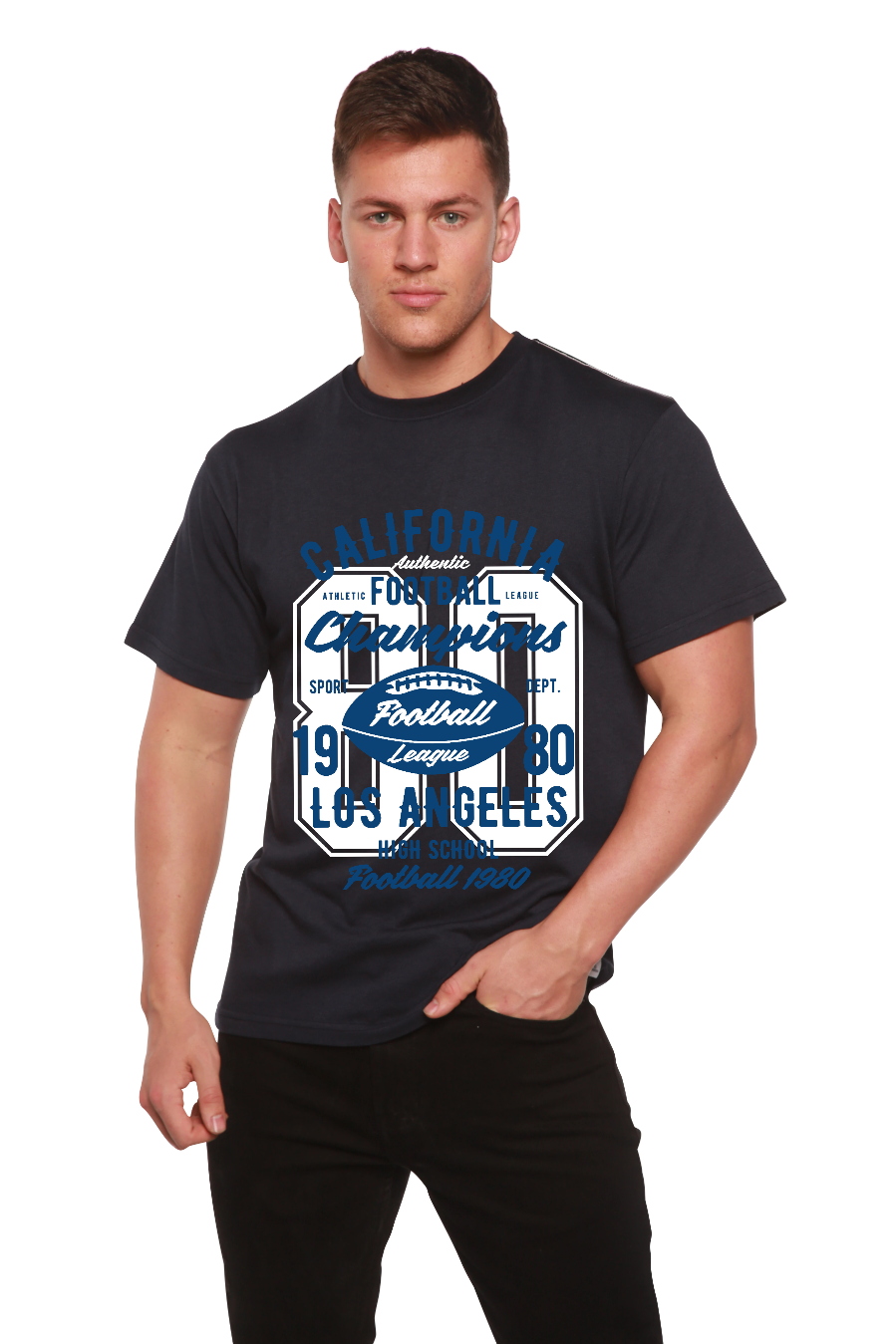 T-shirt à manches courtes avec motif en bambou-viscose/coton biologique California Football pour homme