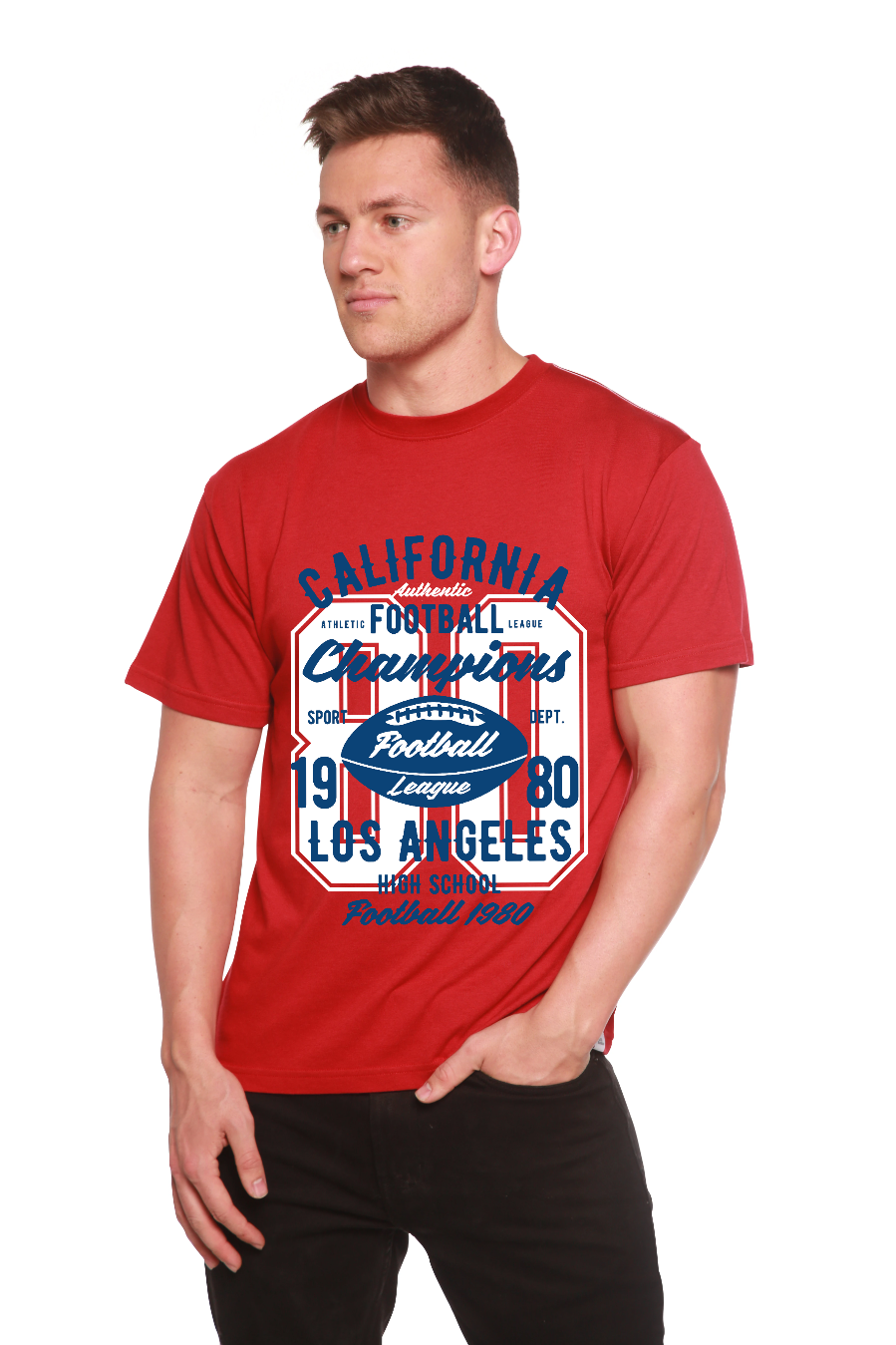 T-shirt à manches courtes avec motif en bambou-viscose/coton biologique California Football pour homme