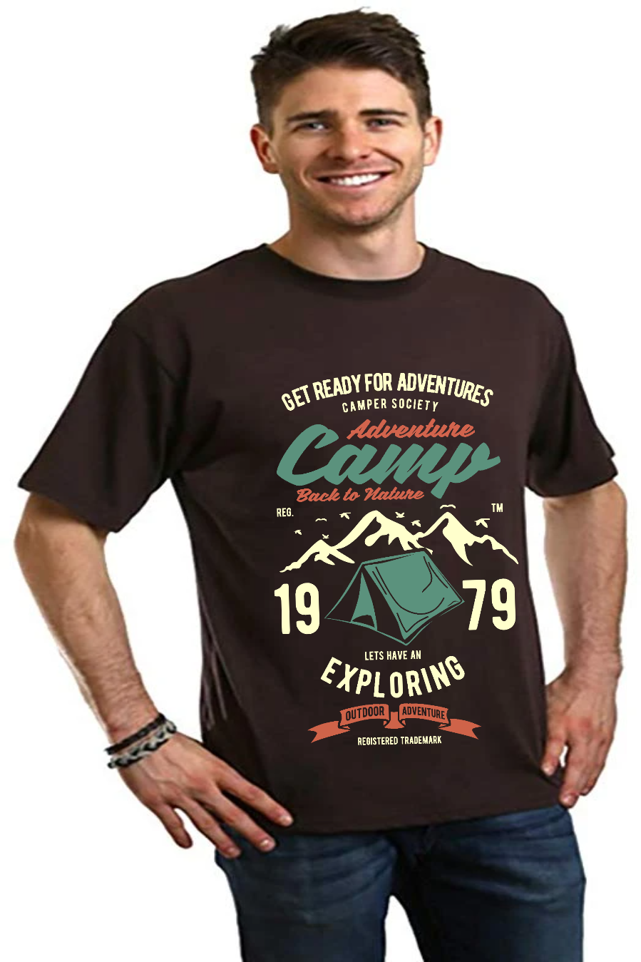 T-shirt graphique à manches courtes en bambou viscose/coton biologique Camp Adventure pour homme