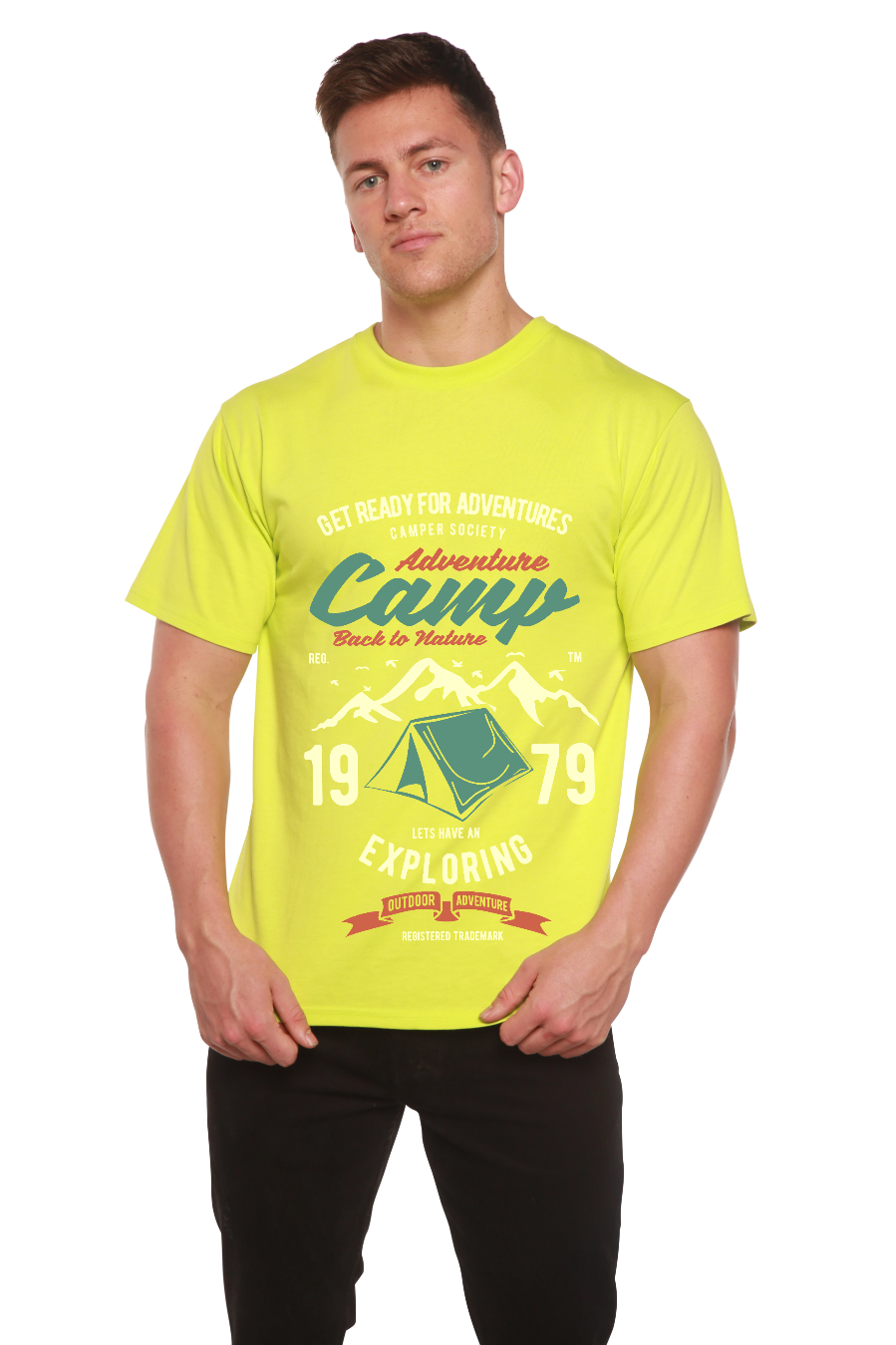 T-shirt graphique à manches courtes en bambou viscose/coton biologique Camp Adventure pour homme
