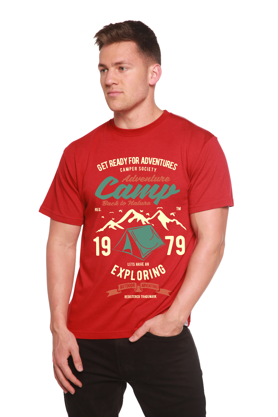 T-shirt graphique à manches courtes en bambou viscose/coton biologique Camp Adventure pour homme