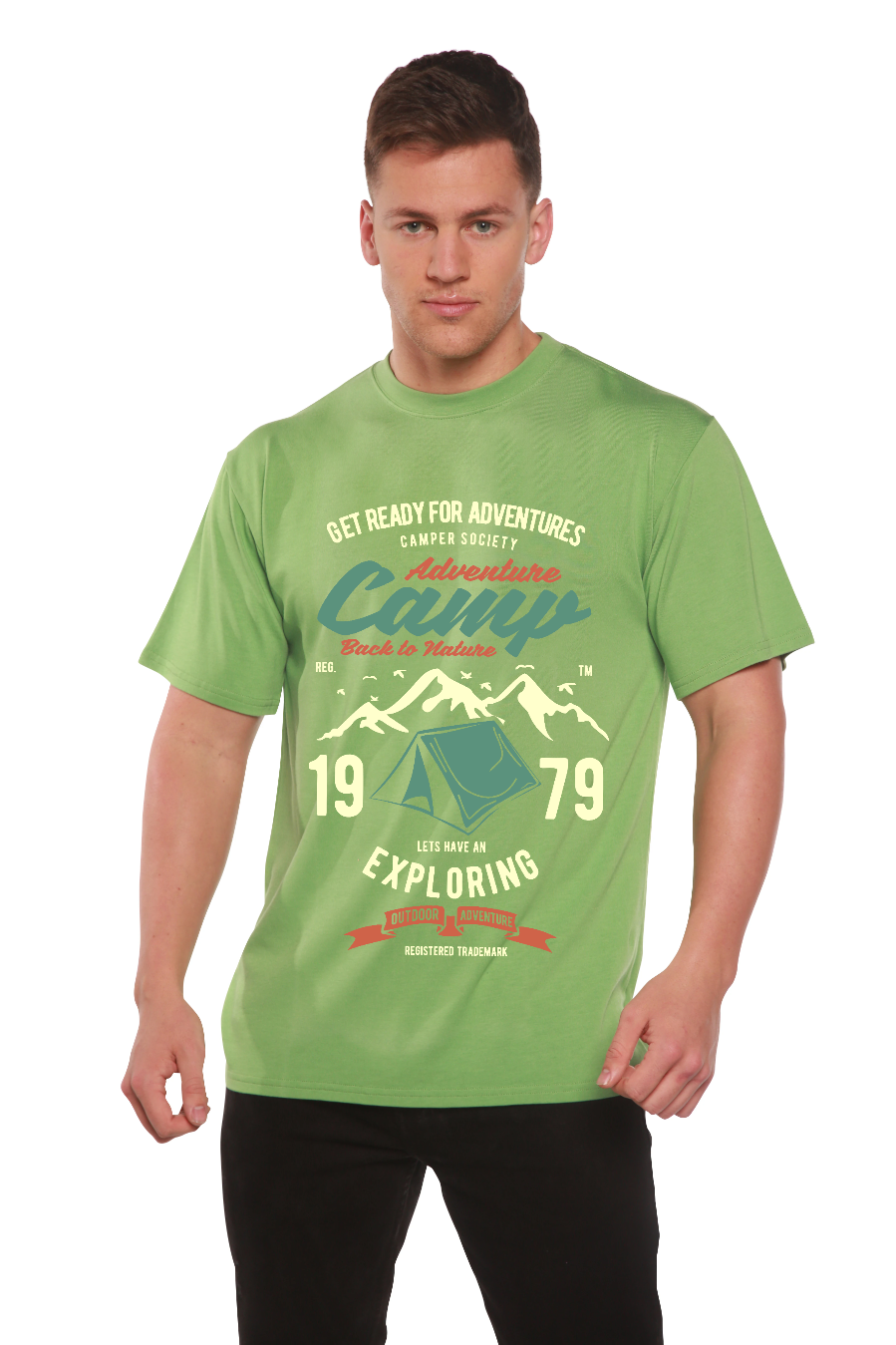 T-shirt graphique à manches courtes en bambou viscose/coton biologique Camp Adventure pour homme