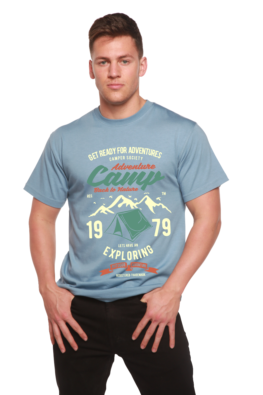 T-shirt graphique à manches courtes en bambou viscose/coton biologique Camp Adventure pour homme