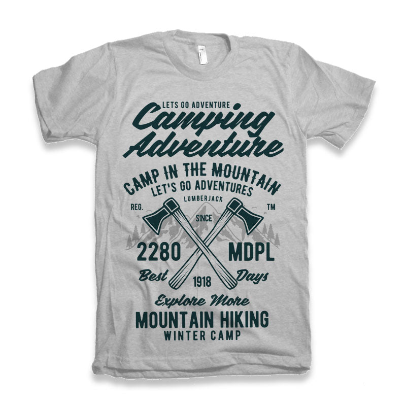 T-shirt graphique à manches courtes en viscose de bambou/coton biologique pour homme - Aventure en camping