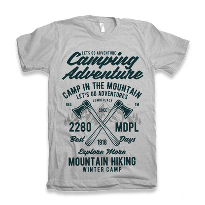 T-shirt graphique à manches courtes en viscose de bambou/coton biologique pour homme - Aventure en camping