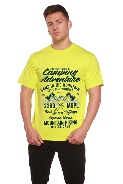 T-shirt graphique à manches courtes en viscose de bambou/coton biologique pour homme - Aventure en camping