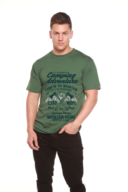 T-shirt graphique à manches courtes en viscose de bambou/coton biologique pour homme - Aventure en camping