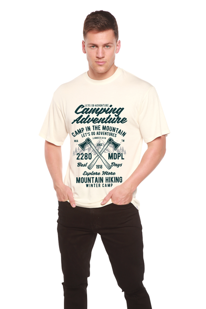 T-shirt graphique à manches courtes en viscose de bambou/coton biologique pour homme - Aventure en camping