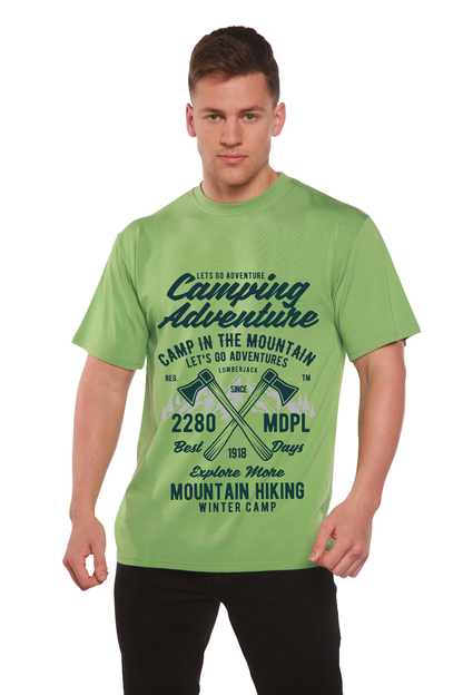 T-shirt graphique à manches courtes en viscose de bambou/coton biologique pour homme - Aventure en camping