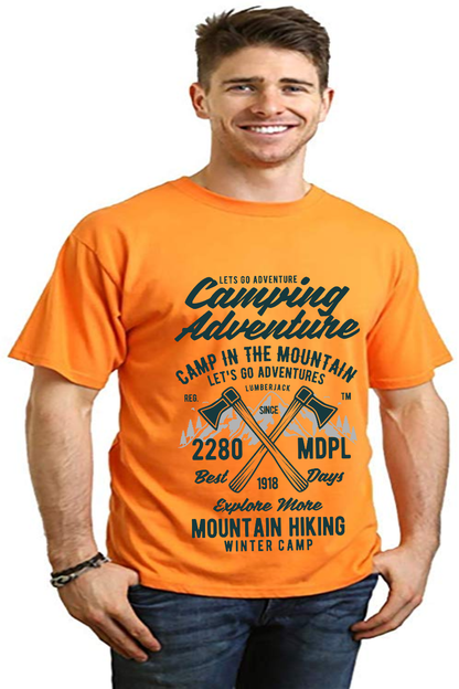 T-shirt graphique à manches courtes en viscose de bambou/coton biologique pour homme - Aventure en camping
