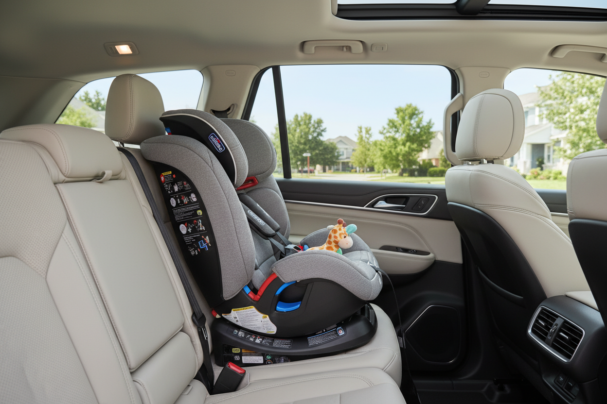 Car seat in SUV interior