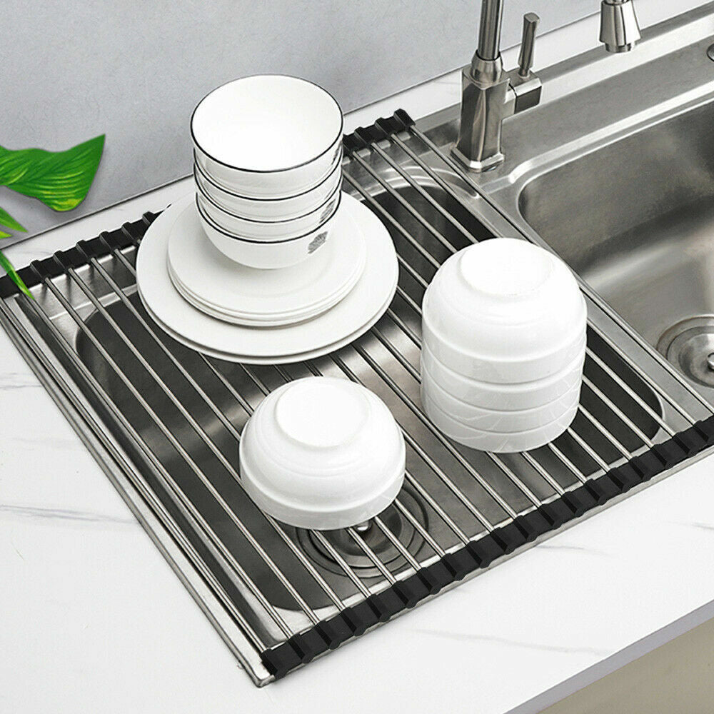 Roll-Up Dish Drying Rack – Stainless Steel Sink Drainer Mat