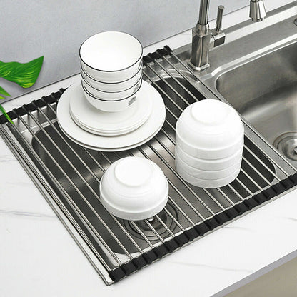 Roll-Up Dish Drying Rack – Stainless Steel Sink Drainer Mat