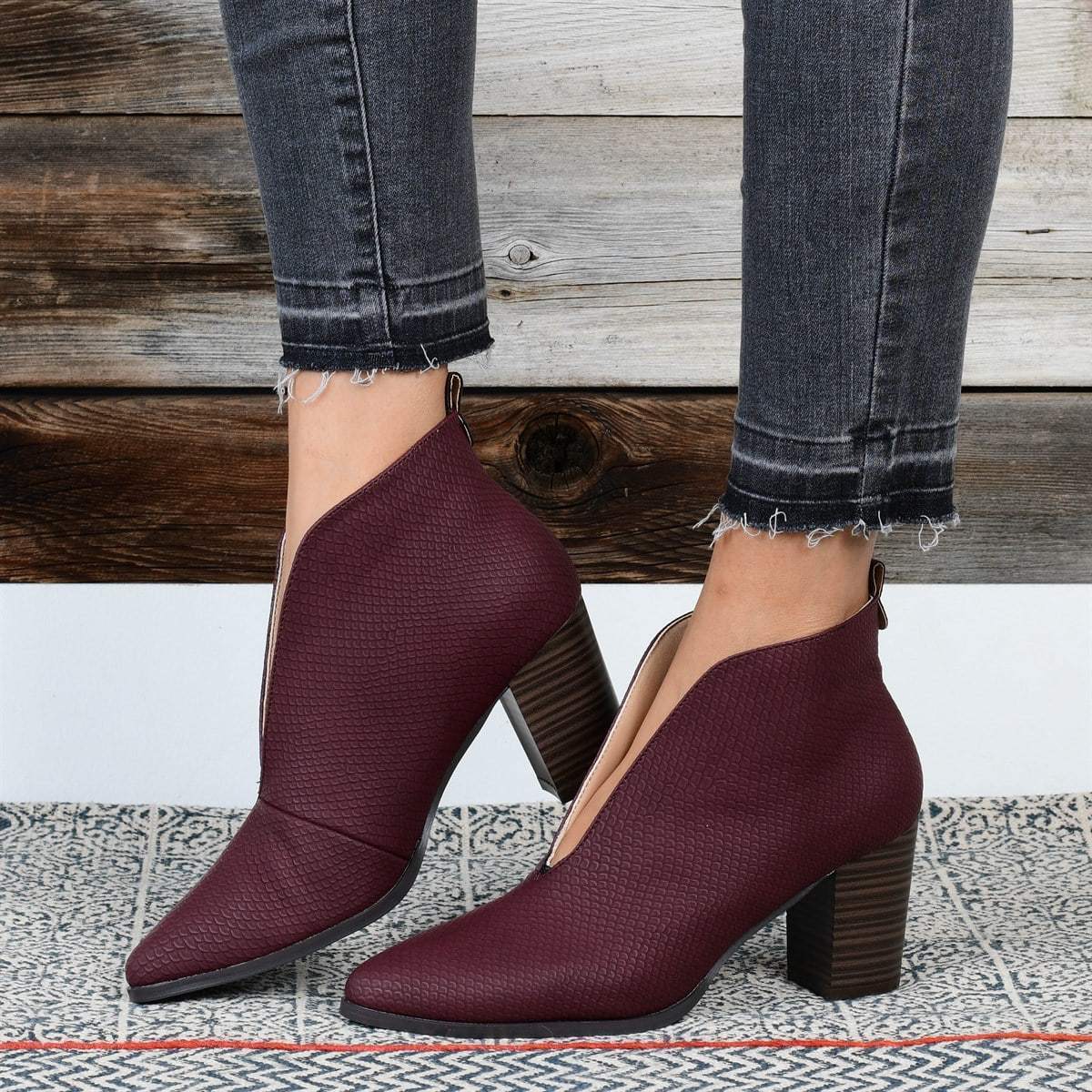 Zapato casual de tacón medio con punta cuadrada estilo retro y talla grande