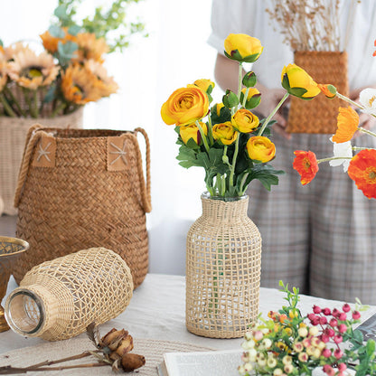 Straw Glass Vase Flower Arrangement Living Room Decoration
